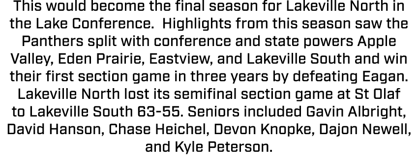 This would become the final season for Lakeville North in the Lake Conference. Highlights from this season saw the Pa...