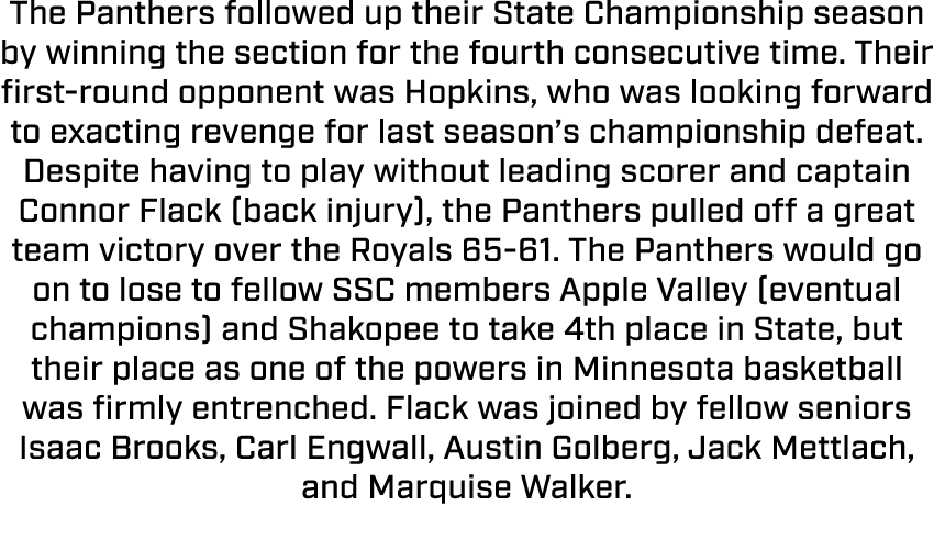 The Panthers followed up their State Championship season by winning the section for the fourth consecutive time. Thei...