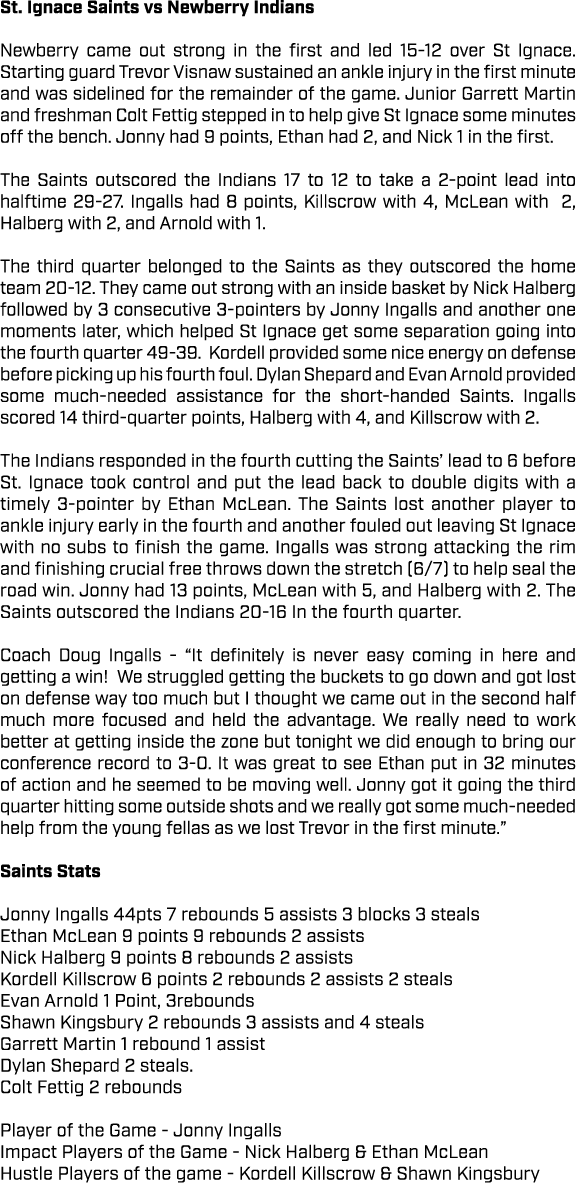 St. Ignace Saints vs Newberry Indians Newberry came out strong in the first and led 15 12 over St Ignace. Starting gu...