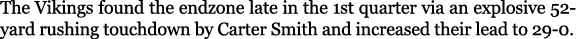 The Vikings found the endzone late in the 1st quarter via an explosive 52 yard rushing touchdown by Carter Smith and ...