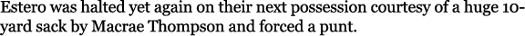 Estero was halted yet again on their next possession courtesy of a huge 10 yard sack by Macrae Thompson and forced a ...