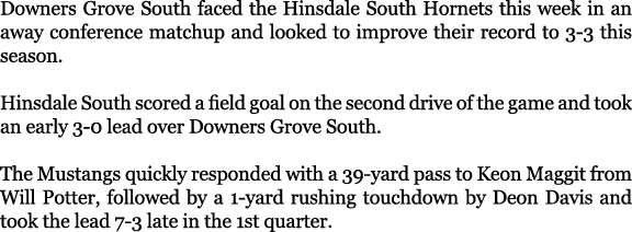 Downers Grove South faced the Hinsdale South Hornets this week in an away conference matchup and looked to improve th...