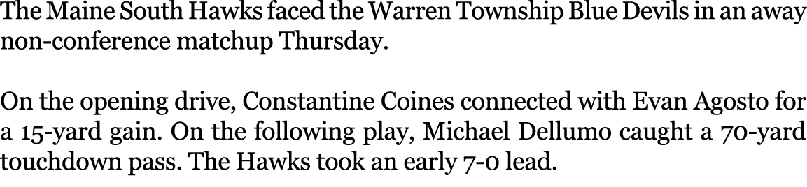 The Maine South Hawks faced the Warren Township Blue Devils in an away non conference matchup Thursday. On the openin...