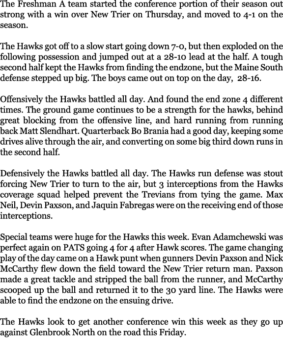 The Freshman A team started the conference portion of their season out strong with a win over New Trier on Thursday, ...