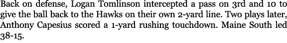 Back on defense, Logan Tomlinson intercepted a pass on 3rd and 10 to give the ball back to the Hawks on their own 2 y...