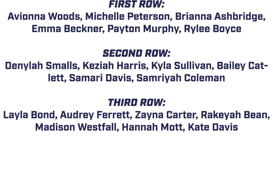 First Row: Avionna Woods, Michelle Peterson, Brianna Ashbridge, Emma Beckner, Payton Murphy, Rylee Boyce Second Row: ...