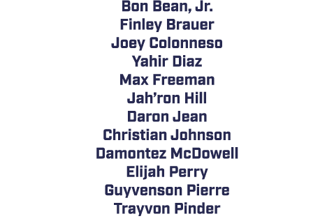 Bon Bean, Jr. Finley Brauer Joey Colonneso Yahir Diaz Max Freeman Jah’ron Hill Daron Jean Christian Johnson Damontez ...