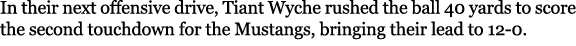 In their next offensive drive, Tiant Wyche rushed the ball 40 yards to score the second touchdown for the Mustangs, b...