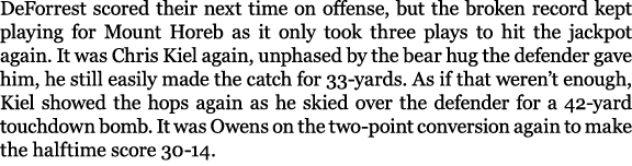 DeForrest scored their next time on offense, but the broken record kept playing for Mount Horeb as it only took three...