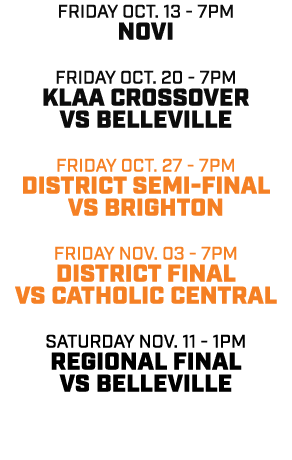 friday oct. 13 - 7pm novi friday oct. 20 - 7pm KLAA CROSSOVER VS belleville friday oct. 27 - 7pm district semi-final ...