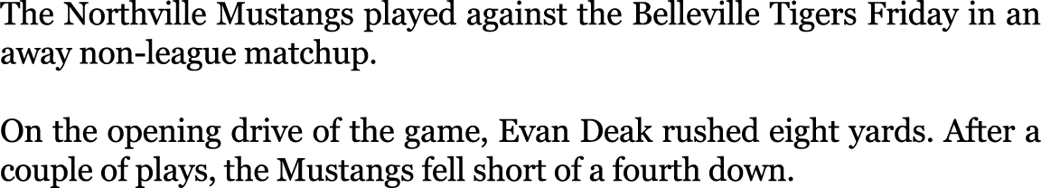 The Northville Mustangs played against the Belleville Tigers Friday in an away non league matchup. On the opening dri...