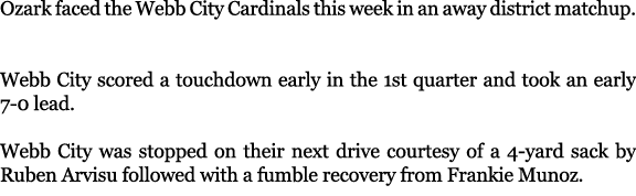 Ozark faced the Webb City Cardinals this week in an away district matchup. Webb City scored a touchdown early in the ...