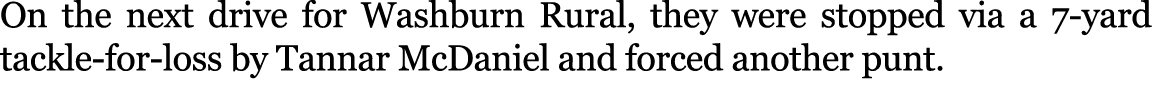On the next drive for Washburn Rural, they were stopped via a 7 yard tackle for loss by Tannar McDaniel and forced an...
