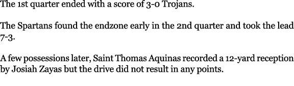 The 1st quarter ended with a score of 3 0 Trojans. The Spartans found the endzone early in the 2nd quarter and took t...