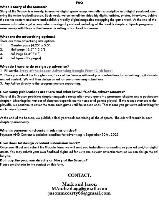 FAQ What is Story of the Season? Story of the Season is a weekly, interactive digital game recap newsletter subscript...