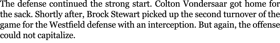 The defense continued the strong start. Colton Vondersaar got home for the sack. Shortly after, Brock Stewart picked ...