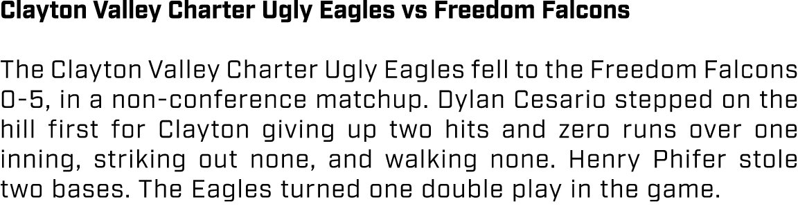 Clayton Valley Charter Ugly Eagles vs Freedom Falcons The Clayton Valley Charter Ugly Eagles fell to the Freedom Falc...