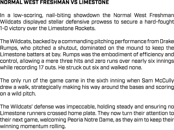 Normal West Freshman vs Limestone In a low scoring, nail biting showdown the Normal West Freshman Wildcats displayed ...