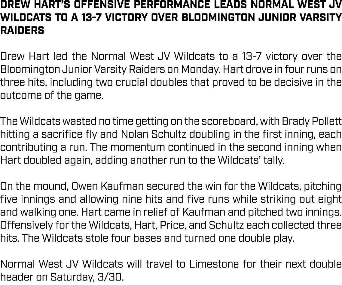 Drew Hart’s Offensive Performance Leads Normal West JV Wildcats to a 13 7 Victory Over Bloomington Junior Varsity Rai...