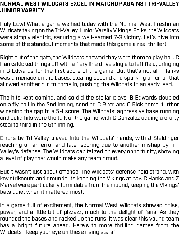 Normal West Wildcats Excel in Matchup Against Tri Valley Junior Varsity Holy Cow! What a game we had today with the N...