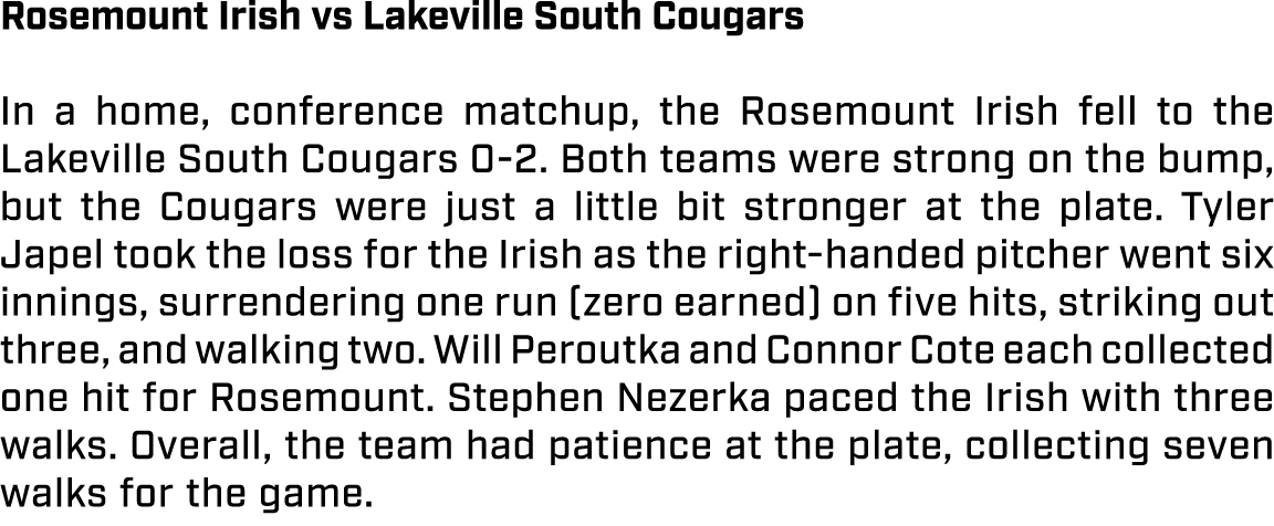 Rosemount Irish vs Lakeville South Cougars In a home, conference matchup, the Rosemount Irish fell to the Lakeville S...