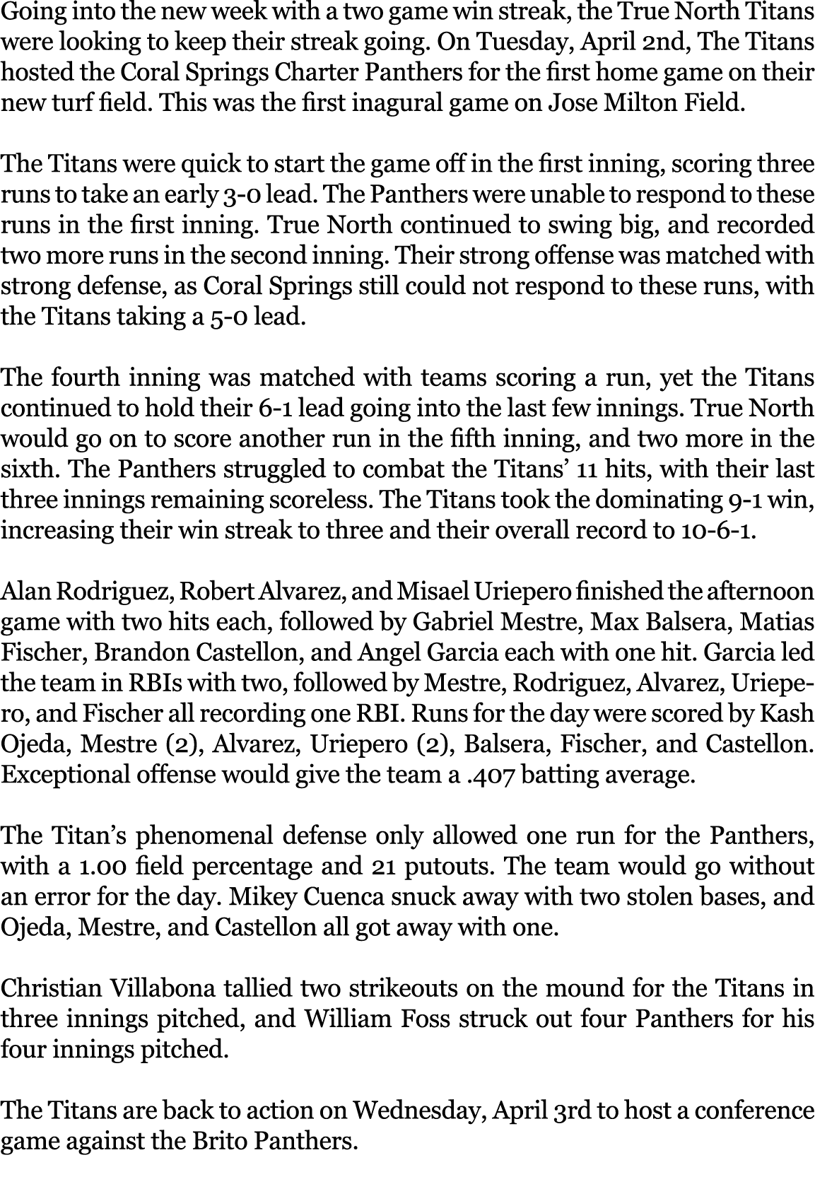 Going into the new week with a two game win streak, the True North Titans were looking to keep their streak going. On...