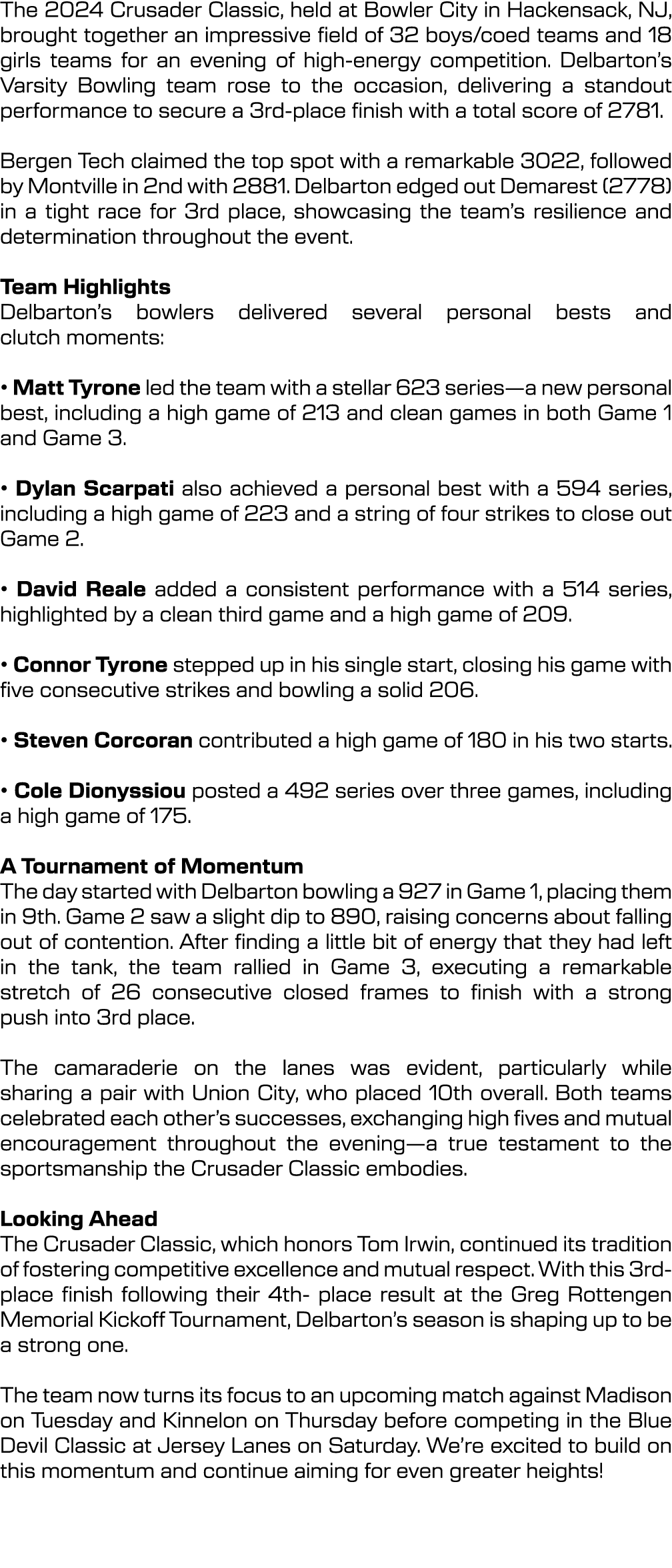 The 2024 Crusader Classic, held at Bowler City in Hackensack, NJ, brought together an impressive field of 32 boys/coe...