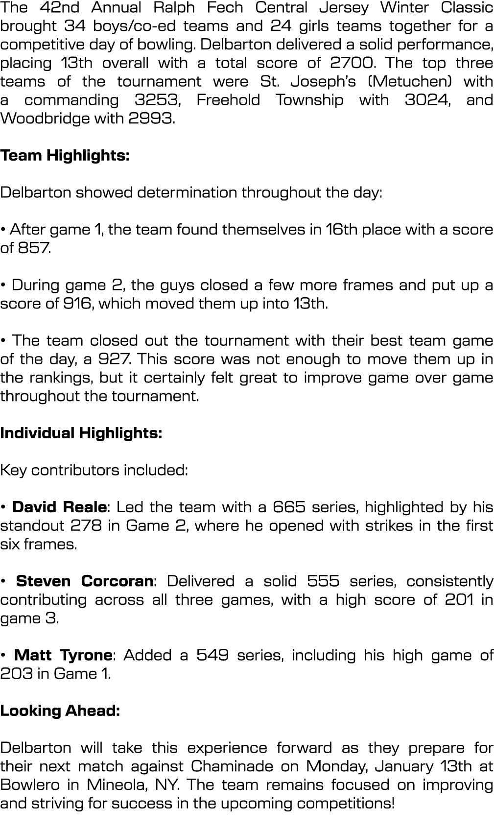 The 42nd Annual Ralph Fech Central Jersey Winter Classic brought 34 boys/co ed teams and 24 girls teams together for ...