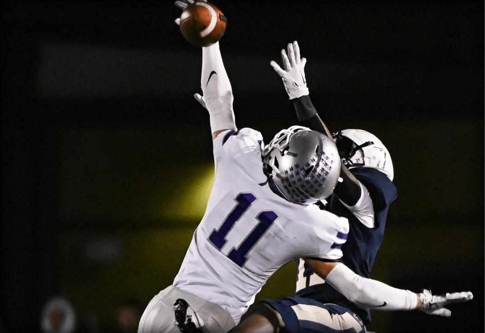 Bloomington South’s Miles McKay (11) breaks up a pass intended for Decatur Central’s N’Po Dodo (11) during the IHSAA 5A semi-state football game at Decatur Central on Friday, Nov. 17, 2023.