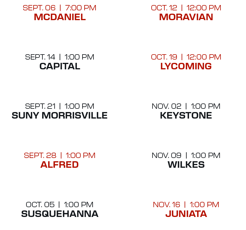 oct. 12 | 12:00 PM moravian oct. 19 | 12:00 PM lycoming nov. 02 | 1:00 PM keystone nov. 09 | 1:00 PM wilkes nov. 16 |...
