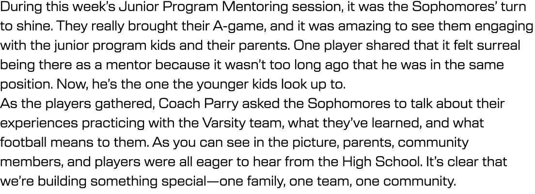 During this week’s Junior Program Mentoring session, it was the Sophomores’ turn to shine. They really brought their ...