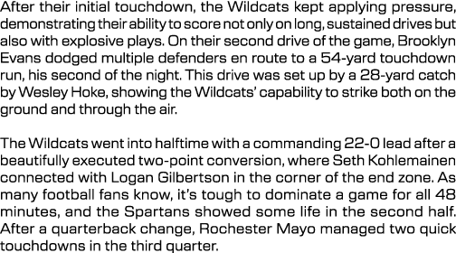 After their initial touchdown, the Wildcats kept applying pressure, demonstrating their ability to score not only on ...