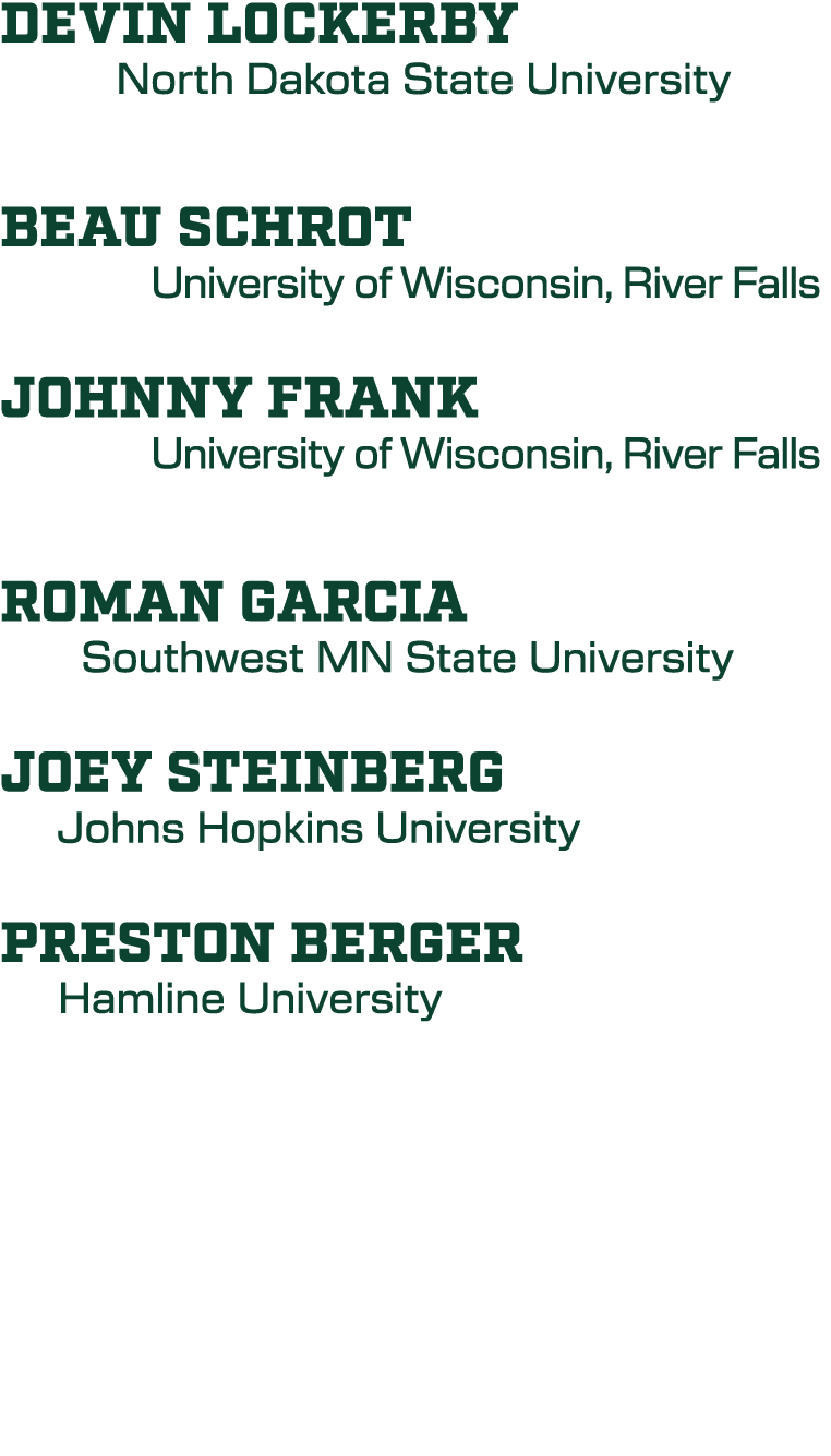 Devin Lockerby North Dakota State University Beau Schrot University of Wisconsin, River Falls Johnny Frank University...