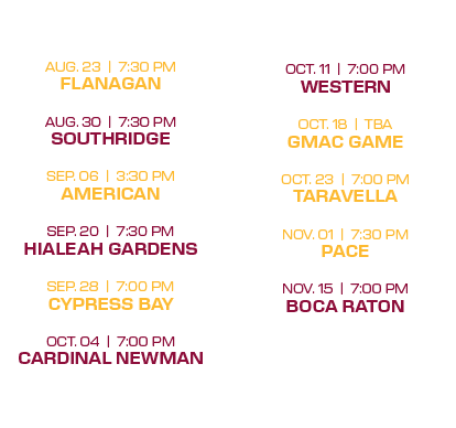  oct. 11 | 7:00 PM western oct. 18 | tba gmac game oct. 23 | 7:00 PM taravella nov. 01 | 7:30 PM pace nov. 15 | 7:00 ...