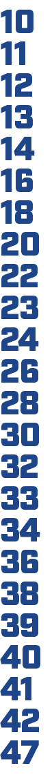 10 11 12 13 14 16 18 20 22 23 24 26 28 30 32 33 34 36 38 39 40 41 42 47 