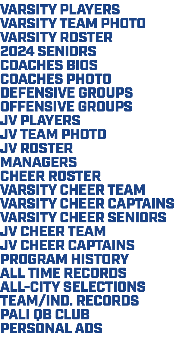Varsity Players varsity team photo varsity roster 2024 seniors coaches bios coaches photo Defensive groups offensive ...