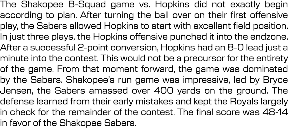The Shakopee B Squad game vs. Hopkins did not exactly begin according to plan. After turning the ball over on their f...