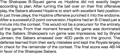 The Shakopee B Squad game vs. Hopkins did not exactly begin according to plan. After turning the ball over on their f...
