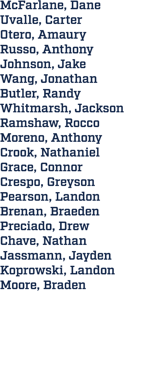 McFarlane, Dane Uvalle, Carter Otero, Amaury Russo, Anthony Johnson, Jake Wang, Jonathan Butler, Randy Whitmarsh, Jac...