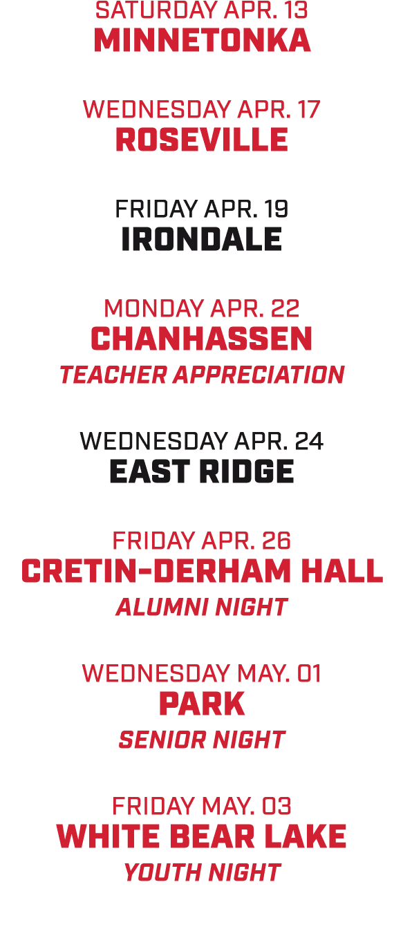 SATURDAY APR. 13 minnetonka WEDNESDAY APR. 17 roseville FRIDAY APR. 19 irondale MONDAY APR. 22 chanhassen teacher app...