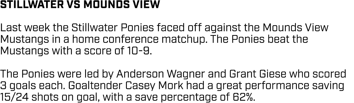 STILLWATER vs mounds view Last week the Stillwater Ponies faced off against the Mounds View Mustangs in a home confer...