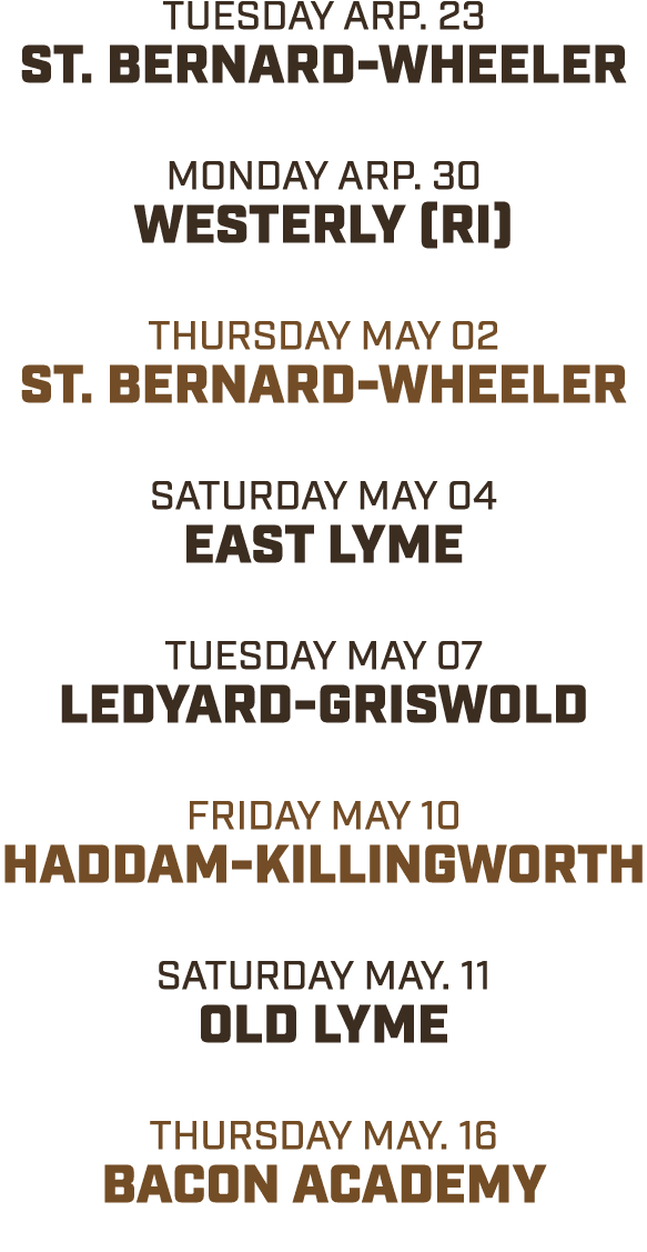 tuesday ARP. 23 st. bernard wheeler monday ARP. 30 westerly (ri) Thursday may 02 st. bernard wheeler saturday may 04 ...