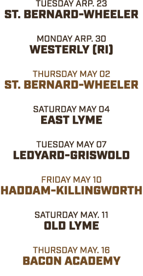 tuesday ARP. 23 st. bernard wheeler monday ARP. 30 westerly (ri) Thursday may 02 st. bernard wheeler saturday may 04 ...
