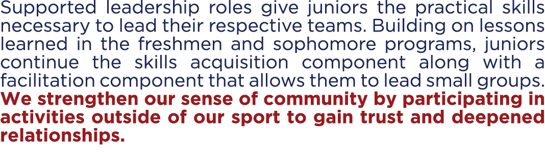 Supported leadership roles give juniors the practical skills necessary to lead their respective teams. Building on le...