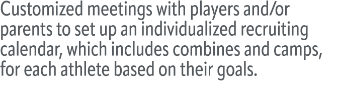 Customized meetings with players and/or parents to set up an individualized recruiting calendar, which includes combi...